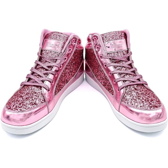 Igxx Men Pink High Top Bling Glitter Party Disco Retro Metallic Gold Sneakers - Picture 2 of 6